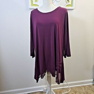 NWT Women's Avenue VIP Knits 3/4 Sleeve Tunic Blouse Plus 22 / 24 Burgundy Wine